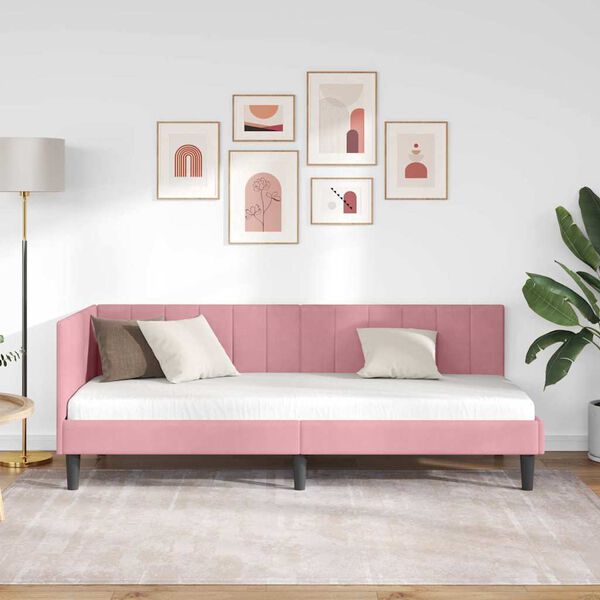vidaXL Cadre de lit d'angle Rose 80 cm x 200 cm Velours