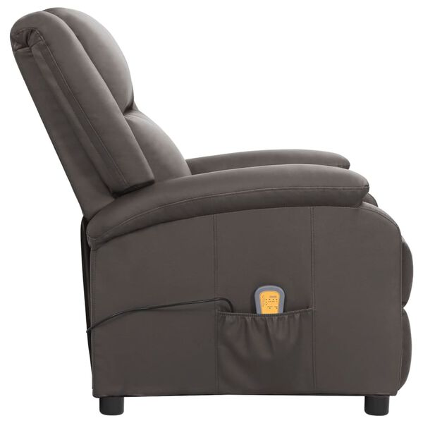 vidaXL Fauteuil de massage &eacute;lectrique gris cuir v&eacute;ritable