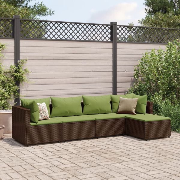 vidaXL Salon de jardin 5 pcs avec coussins Marron R&eacute;sine tress&eacute;e