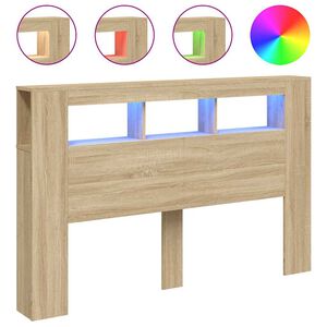 vidaXL T&ecirc;te de lit &agrave; LED ch&ecirc;ne sonoma 160x18,5x103,5cm bois ing&eacute;nierie