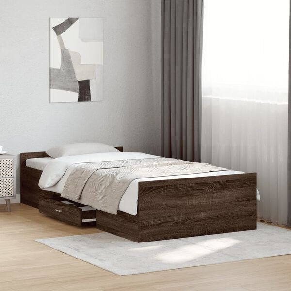 vidaXL Cadre de lit avec tiroirs sans matelas ch&ecirc;ne marron 100x200 cm