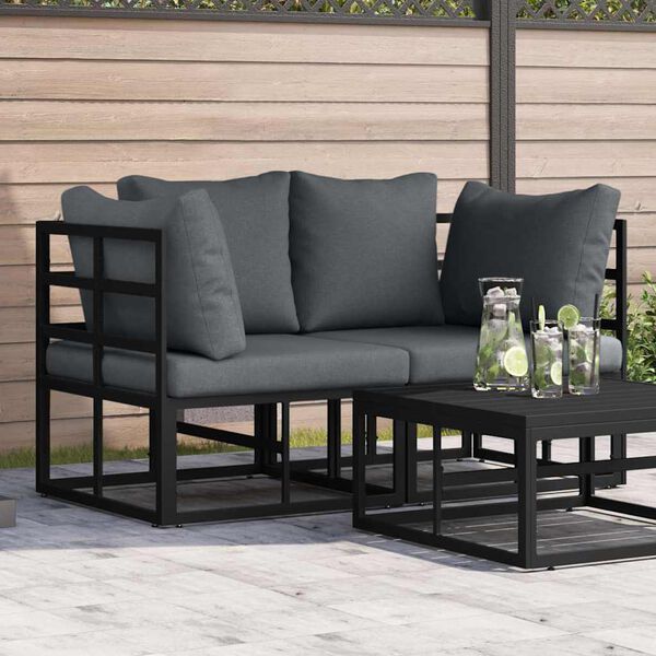 vidaXL Mobilier de jardin avec coussin avec oreiller Noir Aluminium