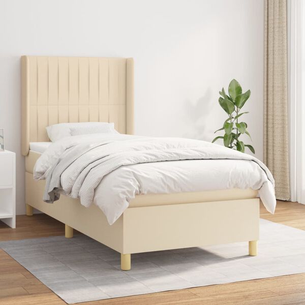 vidaXL Sommier &agrave; lattes de lit et matelas Cr&egrave;me 90x190 cm Tissu