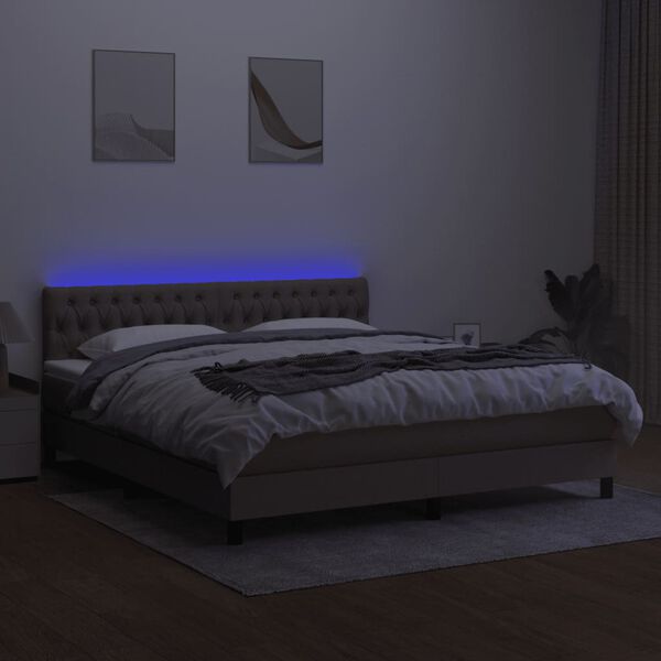 vidaXL Sommier &agrave; lattes de lit avec matelas LED Taupe 160x200 cm Tissu