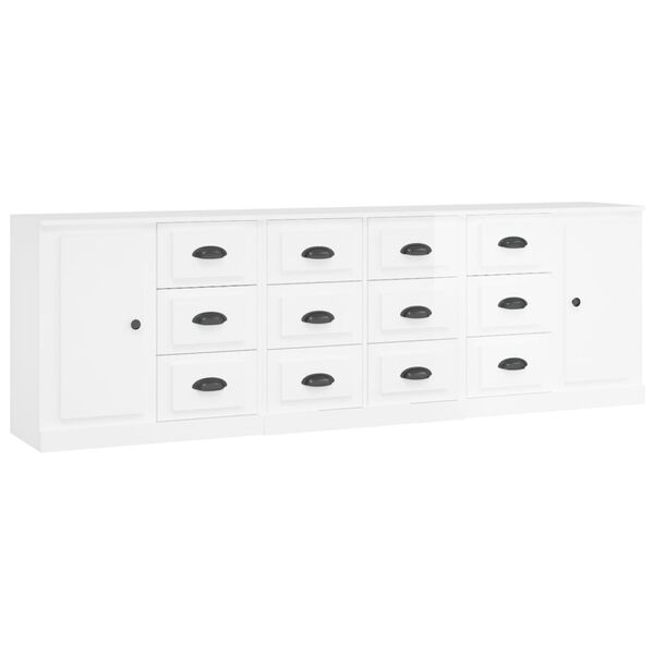 vidaXL Buffets 3 pcs blanc brillant bois d'ing&eacute;nierie