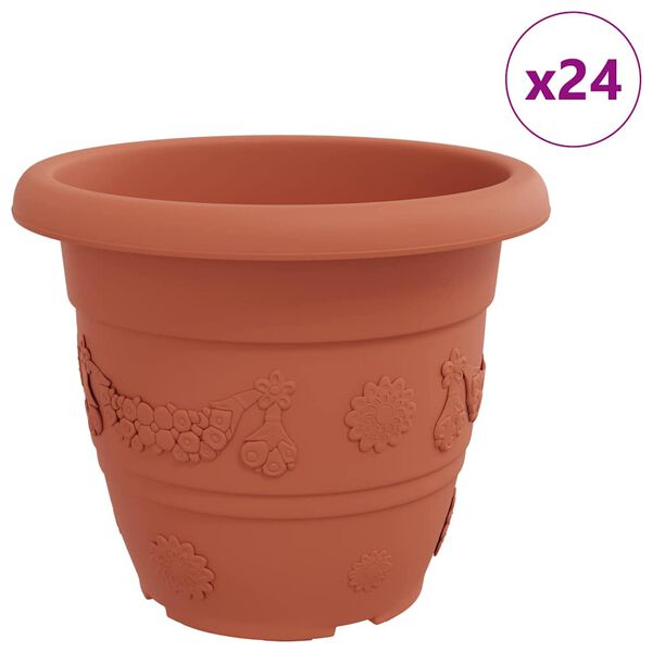 vidaXL Pot &agrave; fleurs rond 24 pcs Rouge brique &Oslash; 26 x 21,5 cm Plastique
