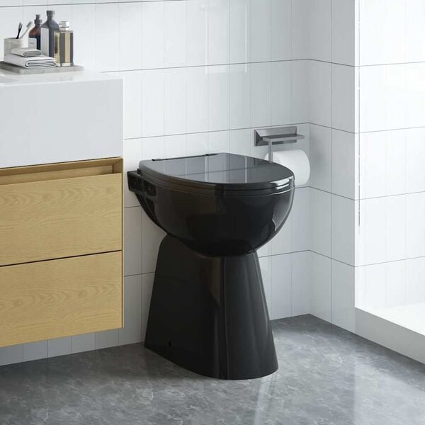 vidaXL Toilette sans rebord 7 cm hauteur suppl&eacute;mentaire Abattant amorti C&eacute;ramique Noir
