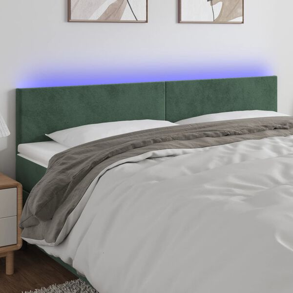 vidaXL T&ecirc;te de lit &agrave; LED Vert fonc&eacute; 180x5x78/88 cm Velours