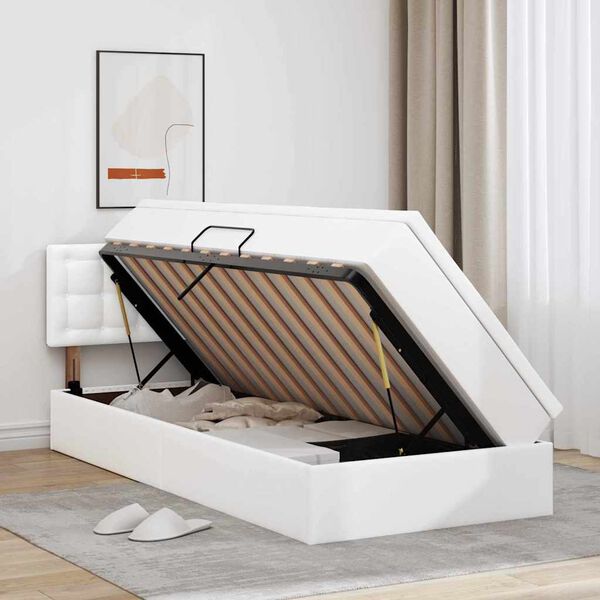 vidaXL Lit avec rangement et LED avec matelas Blanc pur 90 x 190 cm