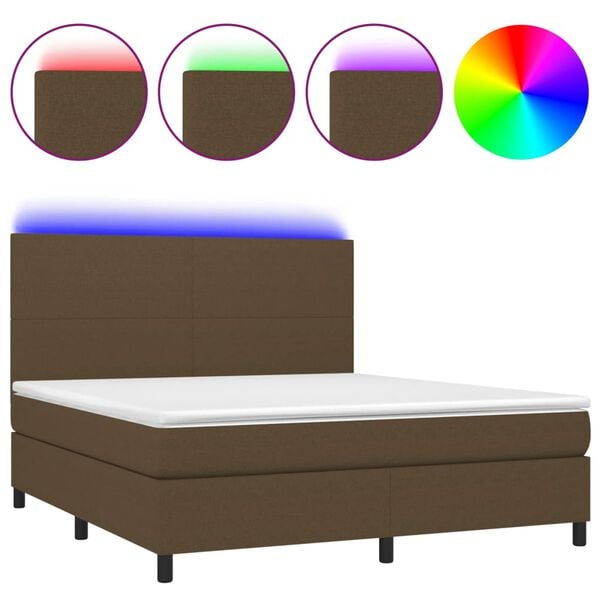 vidaXL Sommier &agrave; lattes de lit et matelas LED Marron fonc&eacute; 160x200 cm