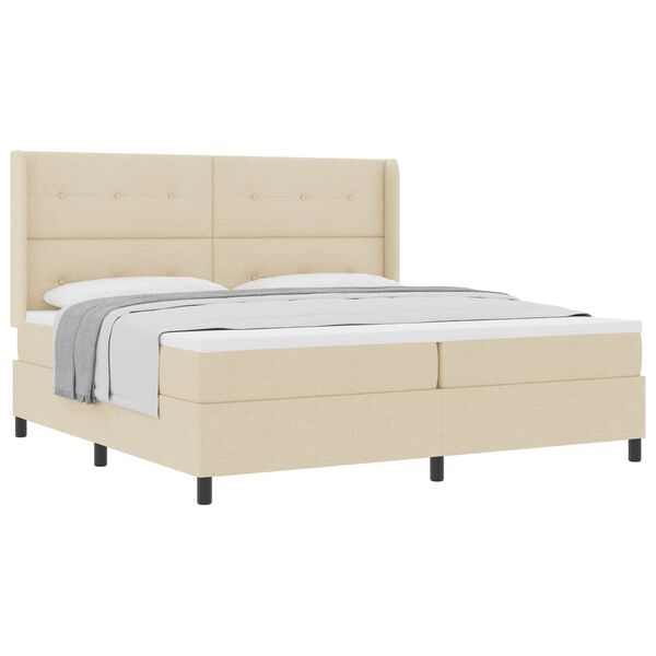 vidaXL Lit &agrave; ressorts avec matelas Cr&egrave;me 200 x 200 cm tissu
