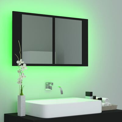 vidaXL Armoire à miroir de salle de bain LED Noir 80x12x45 Acrylique