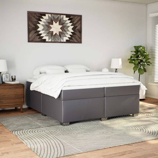 vidaXL Sommier &agrave; lattes de lit avec matelas Gris 200x200 cm Similicuir