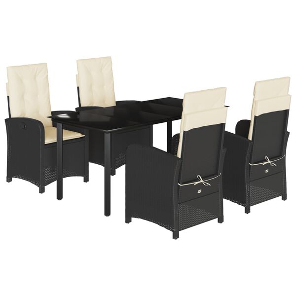 vidaXL Ensemble &agrave; manger de jardin coussins 5pcs Noir R&eacute;sine tress&eacute;e