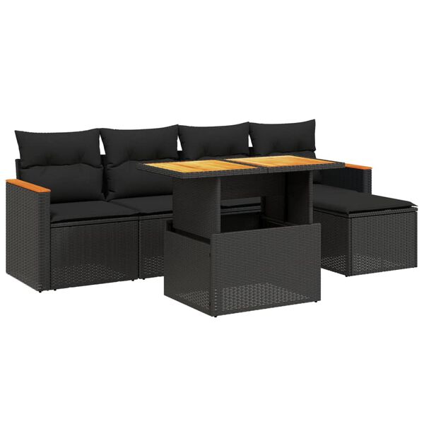 vidaXL Salon de jardin 6 pcs avec coussins noir r&eacute;sine tress&eacute;e