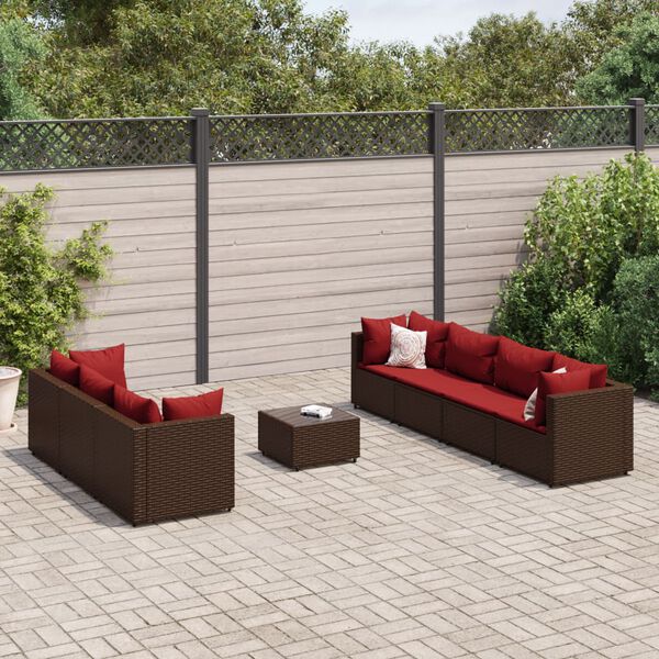 vidaXL Salon de jardin avec coussins 8 pcs marron r&eacute;sine tress&eacute;e