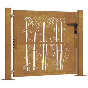 vidaXL Portail de jardin 100x75 cm en acier Corten et bambou