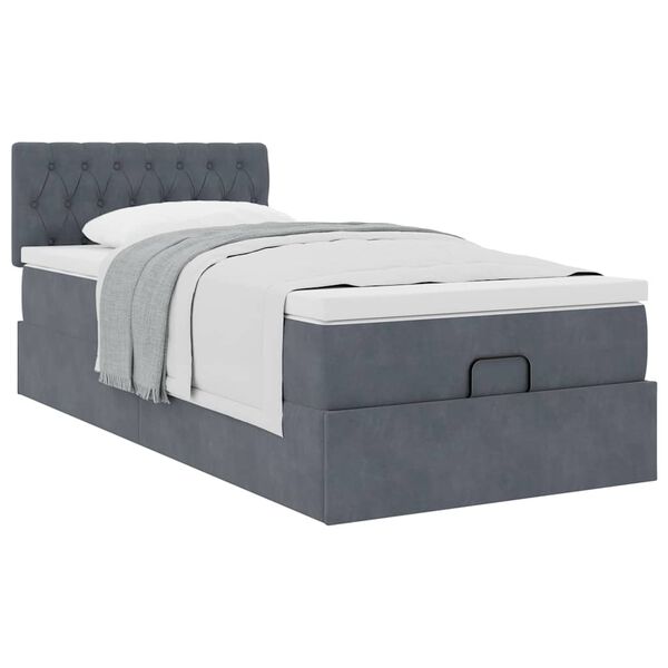 vidaXL Cadre de lit ottoman avec matelas gris foncé 80x200 cm velours