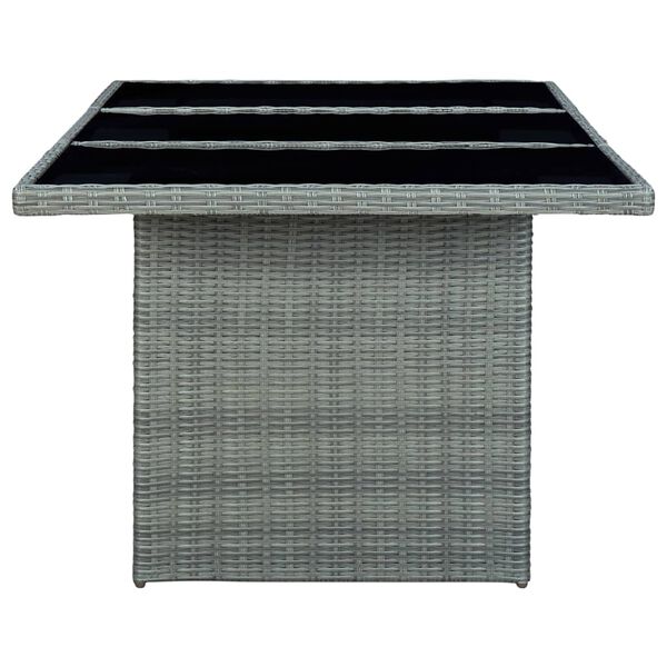 vidaXL Table de jardin Gris clair Résine tressée et verre trempé