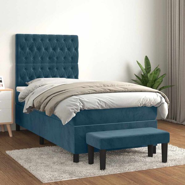 vidaXL Sommier &agrave; lattes de lit avec matelas Bleu fonc&eacute; 90x200 cm