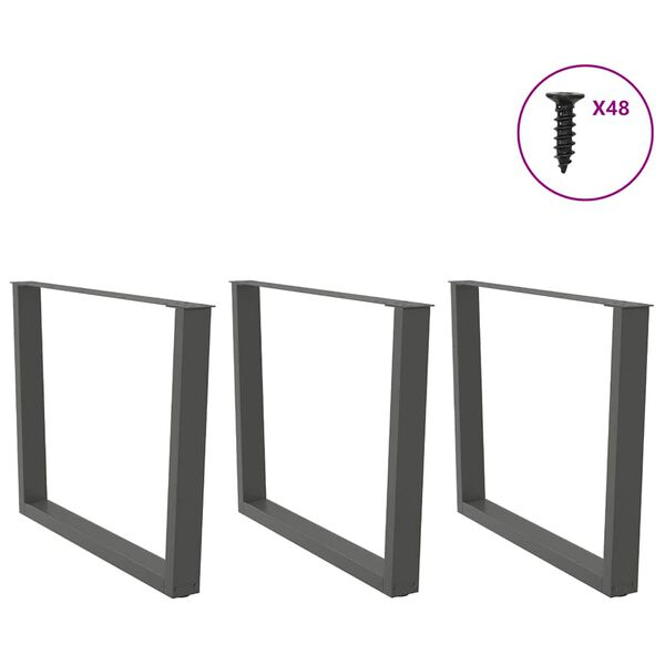 vidaXL Pieds de table à manger en forme de V, 3 pièces, anthracite, 100 x (72-73,3) cm, acier