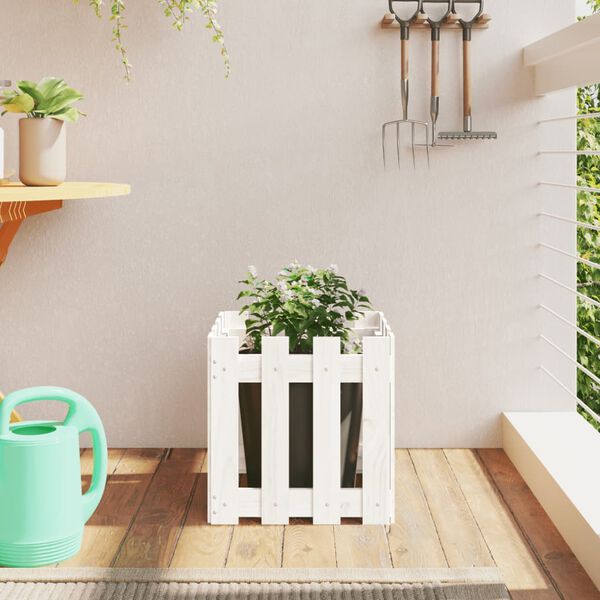 vidaXL Jardinière avec design de clôture blanc 40x40x40 cm pin massif