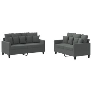 vidaXL Ensemble de canap&eacute;s 2 pcs avec coussins Gris fonc&eacute; Tissu