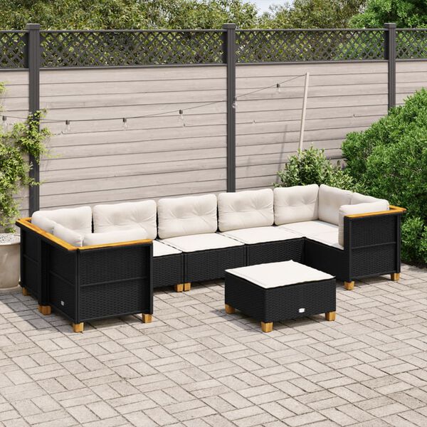 vidaXL Salon de jardin 8 pcs avec coussins noir r&eacute;sine tress&eacute;e