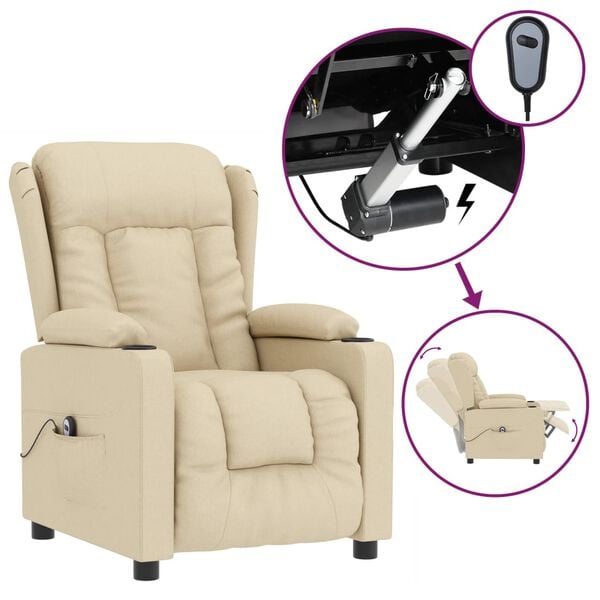vidaXL Fauteuil inclinable &eacute;lectrique Cr&egrave;me Tissu