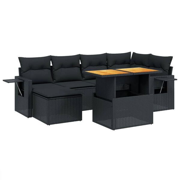 vidaXL Salon de jardin 7 pcs avec coussins noir r&eacute;sine tress&eacute;e
