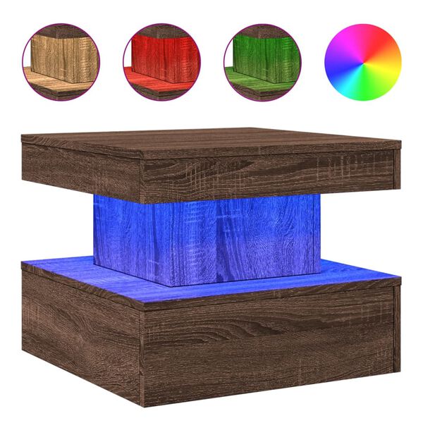vidaXL Table basse avec lumières LED chêne marron 50x50x40 cm
