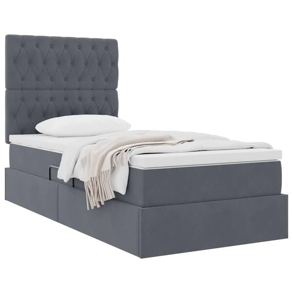 vidaXL Lit avec rangement et matelas Gris fonc&eacute; 90 x 200 cm Velours