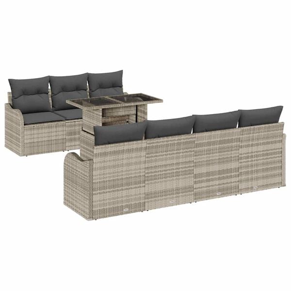 vidaXL Ensemble de canapé de jardin 8 pcs Gris clair Poly Rattan