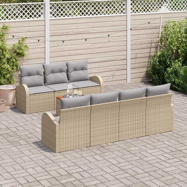vidaXL Ensemble de canap&eacute; de jardin avec coussin 8 pcs Beige polyrotin