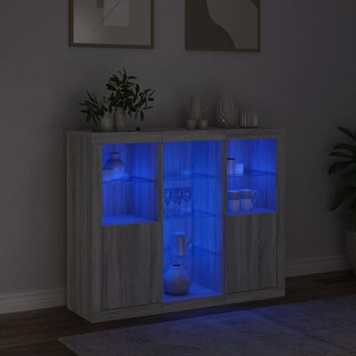 vidaXL Buffets avec lumières LED 3 pcs sonoma gris bois d'ingénierie