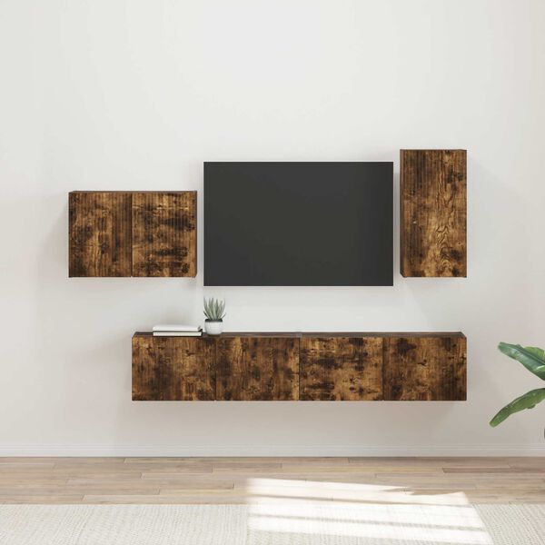 vidaXL Ensemble de meuble TV mural 4 pcs Ch&ecirc;ne fum&eacute; Bois d'ing&eacute;nierie