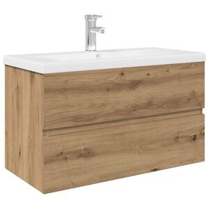 vidaXL Meuble lavabo avec bassin et robinet int&eacute;gr&eacute;s ch&ecirc;ne artisanal