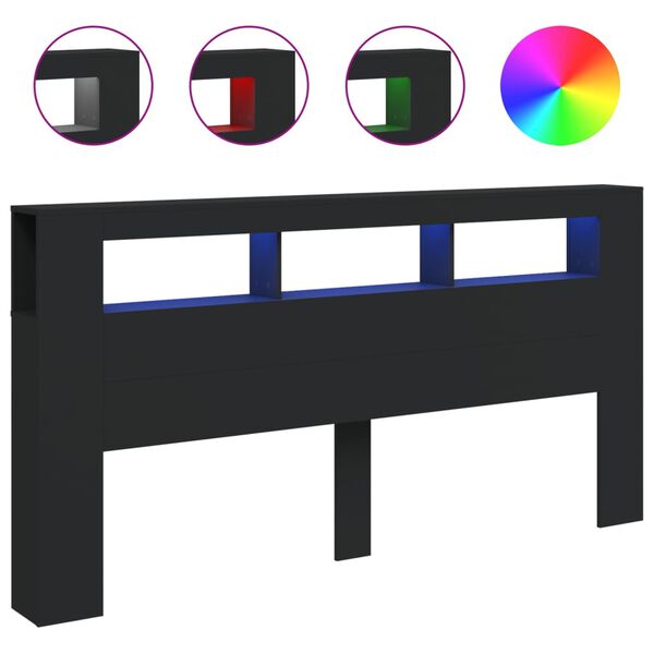 vidaXL Tête de lit à LED noir 200x18,5x103,5 cm bois d'ingénierie