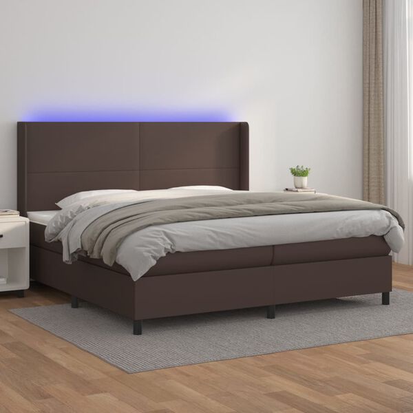 vidaXL Sommier &agrave; lattes de lit matelas LED Marron 200x200cm Similicuir