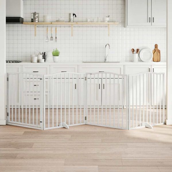 vidaXL Barri&egrave;re pour chiens et porte 4 panneaux blanc bois de peuplier