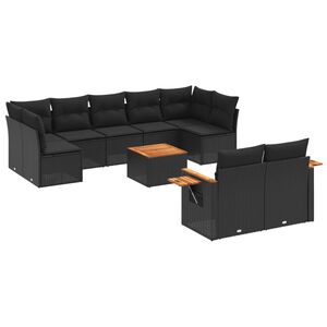vidaXL Salon de jardin 10 pcs avec coussins noir r&eacute;sine tress&eacute;e