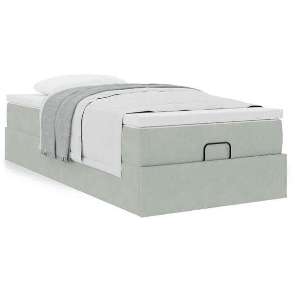 vidaXL Cadre de lit ottoman et matelas gris clair 100x200 cm velours