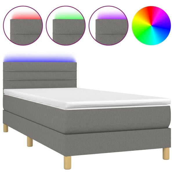 vidaXL Sommier &agrave; lattes de lit avec matelas et LED Gris fonc&eacute; 90x190cm