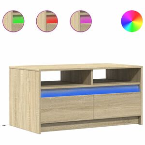vidaXL Table basse avec lumi&egrave;res LED ch&ecirc;ne sonoma bois d'ing&eacute;nierie