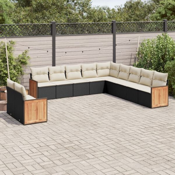 vidaXL Salon de jardin 11 pcs avec coussins noir r&eacute;sine tress&eacute;e