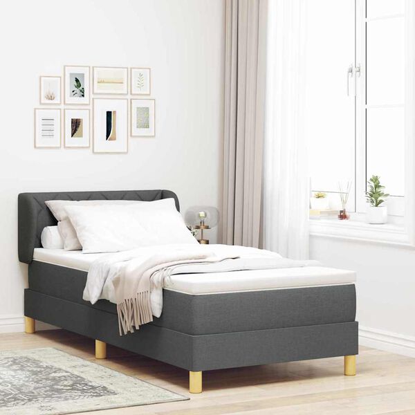 vidaXL Lit &agrave; ressorts avec matelas Gris fonc&eacute; 90 x 200 cm tissu