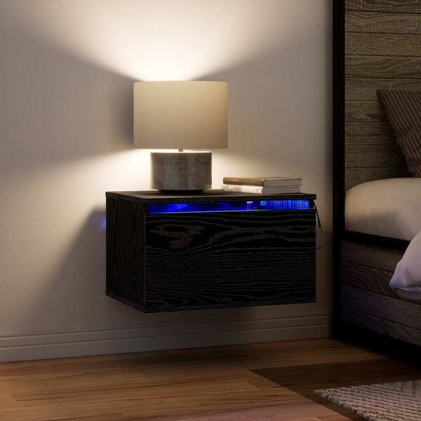 vidaXL Cabinet de chevet mural avec tiroir Ch&ecirc;ne noir 50 x 36 x 30 cm