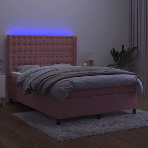 vidaXL Sommier &agrave; lattes de lit matelas et LED Rose 140x200 cm Velours