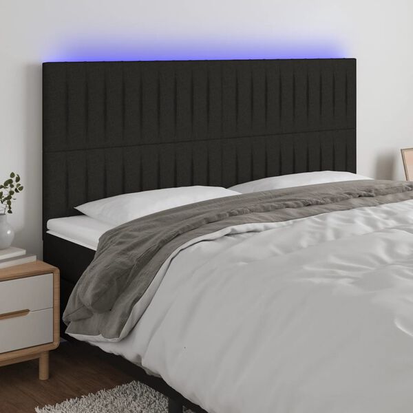 vidaXL T&ecirc;te de lit &agrave; LED Noir 200x5x118/128 cm Tissu