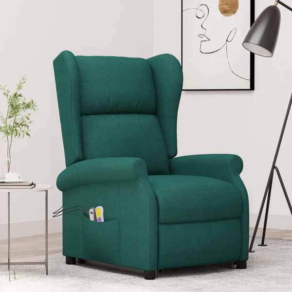 vidaXL Fauteuil de massage Vert fonc&eacute; Tissu